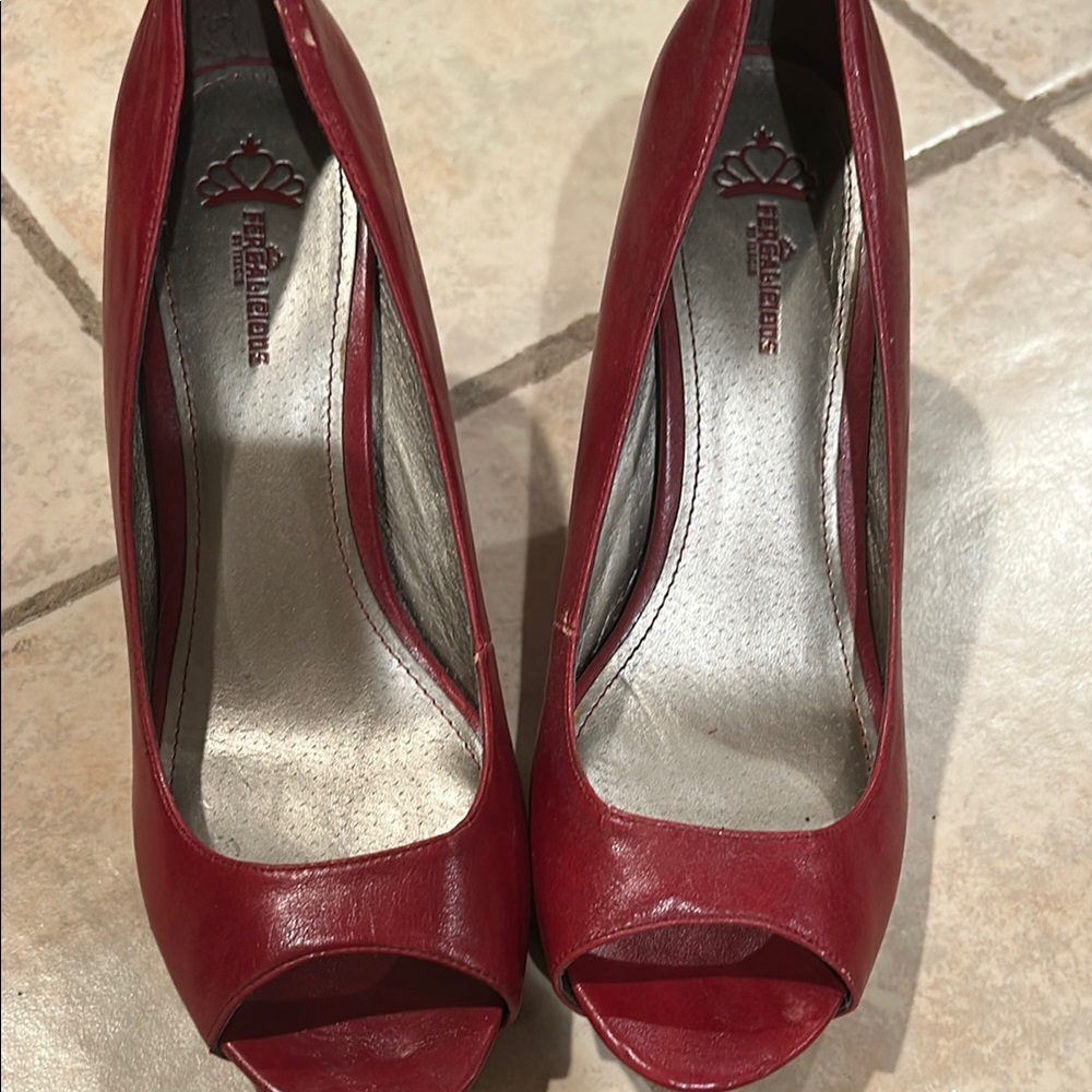 Fergalicious Red High Heel Pumps with Peep-Toe Design